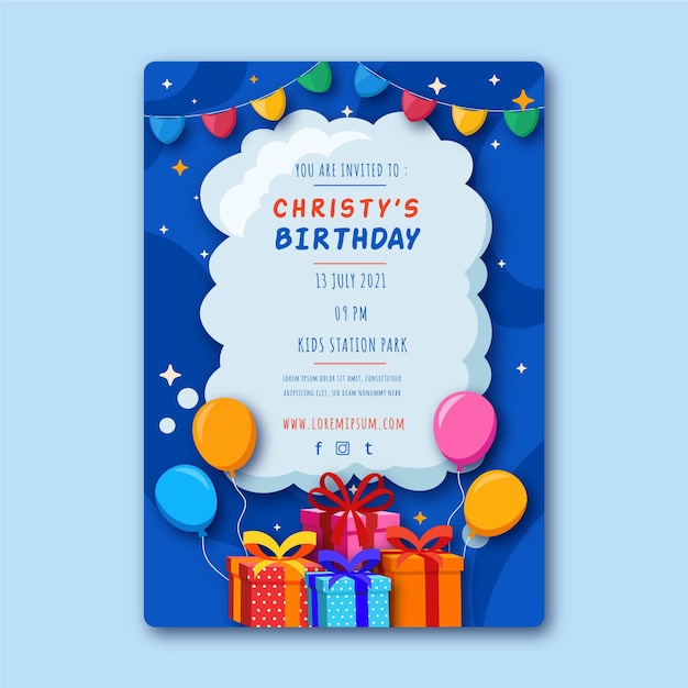 Birthday flyer template with illustrations