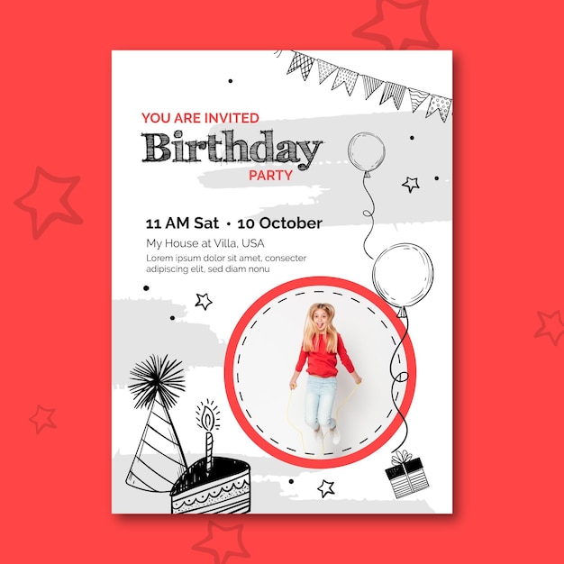 Vector birthday flyer template with photo