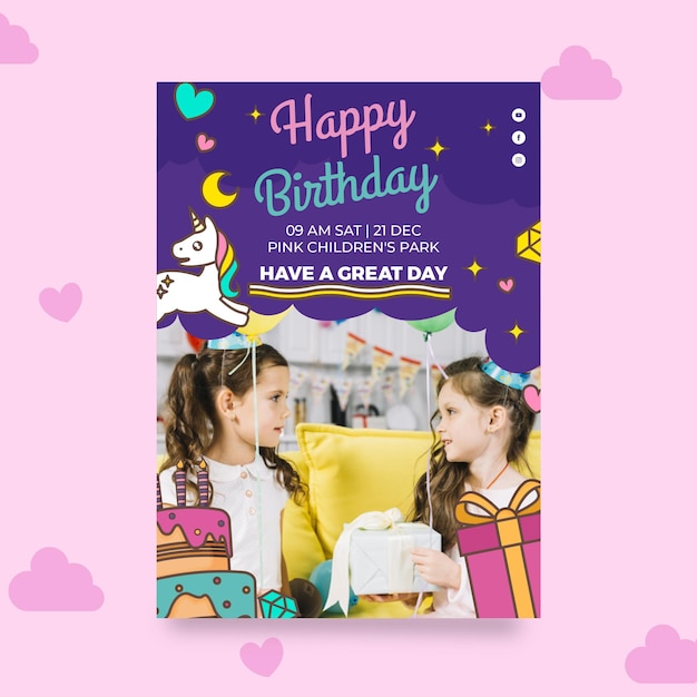 Vector birthday flyer vertical template