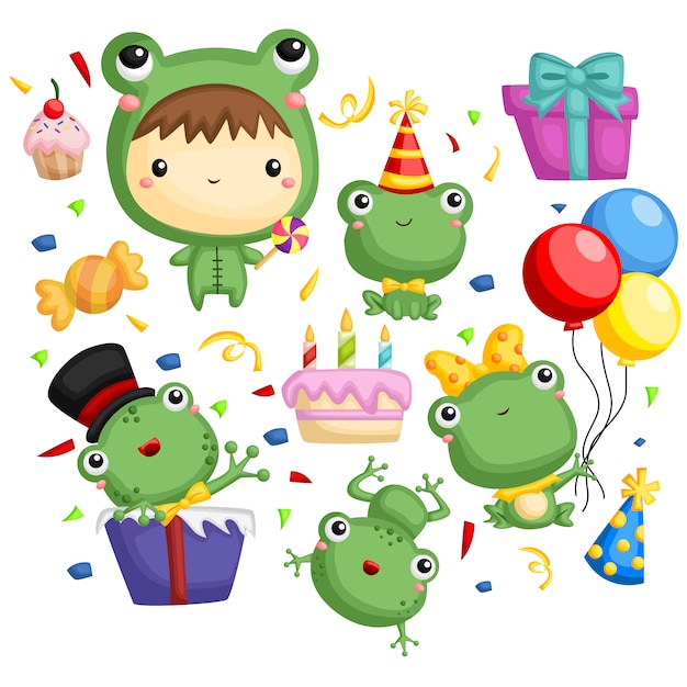 Vector birthday frog vector set