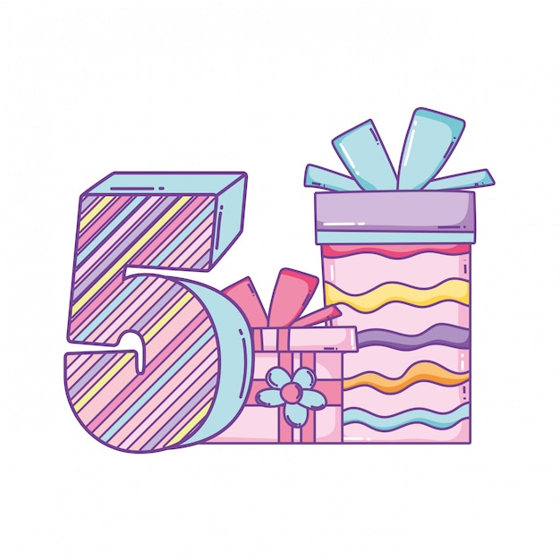 Vector birthday gift boxes with number