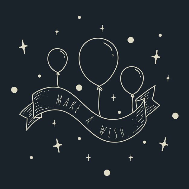 Vector birthday gift card with ballon and ribbon