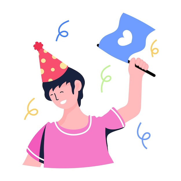 Birthday girl flat sticker icon, editable design