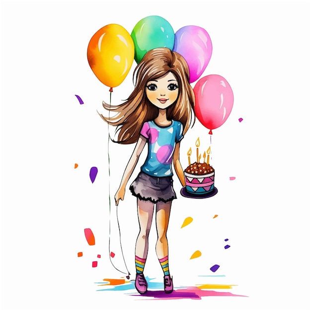 Premium Vector Birthday girl watercolor paint art, birthday girl 