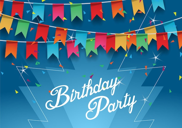 Vector birthday greeting card. happy birthday, banner. colorful confetti and calligraphy lettering.