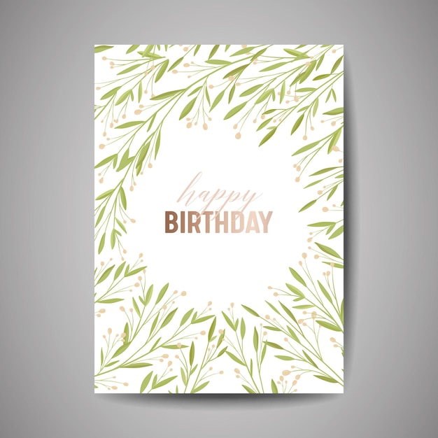 Вектор Поздравительная открытка на день рождения, приглашение или шаблон поздравления с зелеными цветочными, плакат празднования вечеринки дизайн иллюстрации в векторе