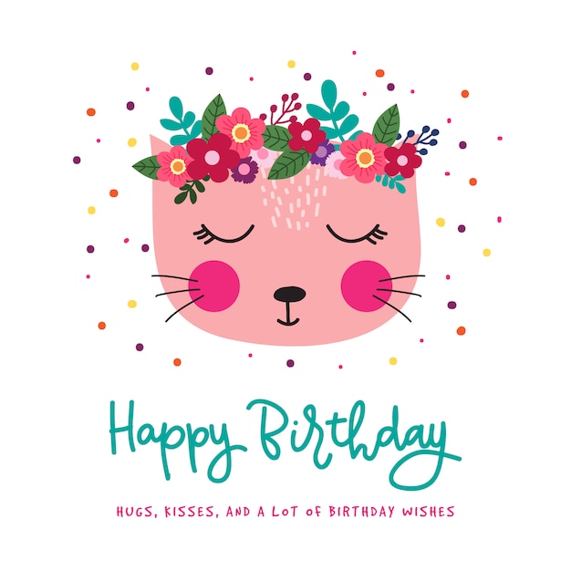 Birthday greeting card with cute cat