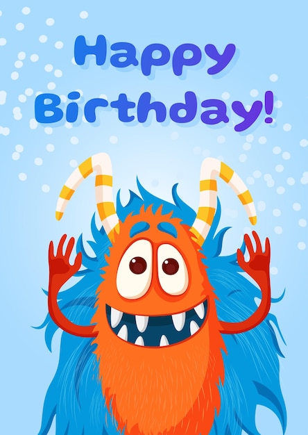 Birthday greeting card with funny cute monster. vector is cropped with clipping mask.