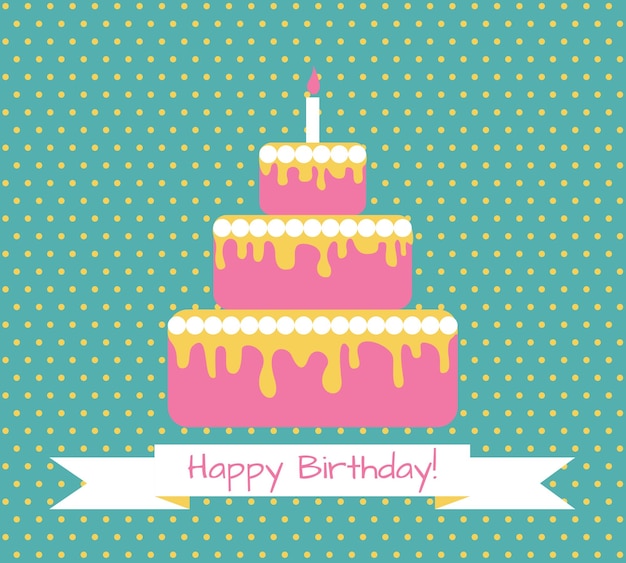 Birthday greeting retro card with cake vector illustration