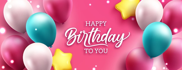 Birthday greeting vector background design. Happy birthday to you text in pink background.