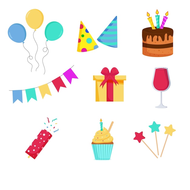 birthday greetings elements. festive party objects.