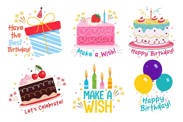 birthday greetings typography clipart set colorful wishes drawing elements clip art with gift box