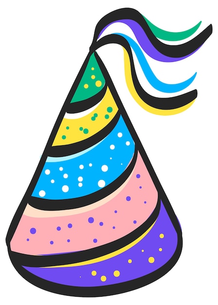 Vector birthday hat icon in hand drawn color vector illustration