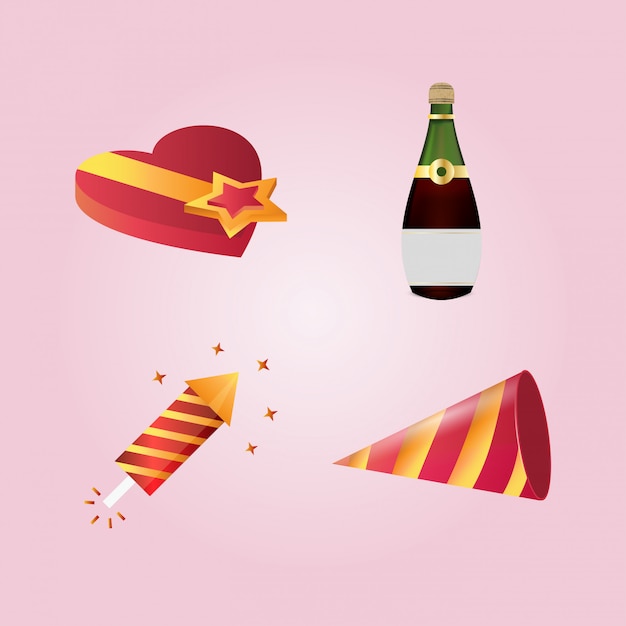 Birthday icons set vector