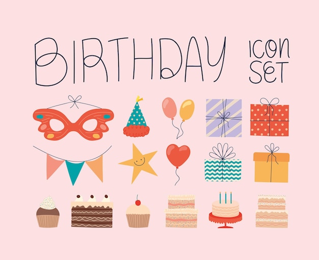 Vector birthday icons set