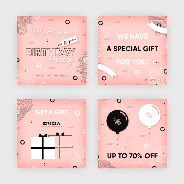 Vector birthday instagram posts template