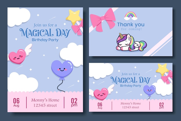 birthday invitation card clipart poster set birthday magical invitation card and thank you