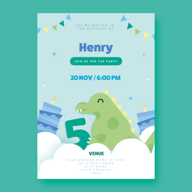 Birthday invitation card, template design with venus details for