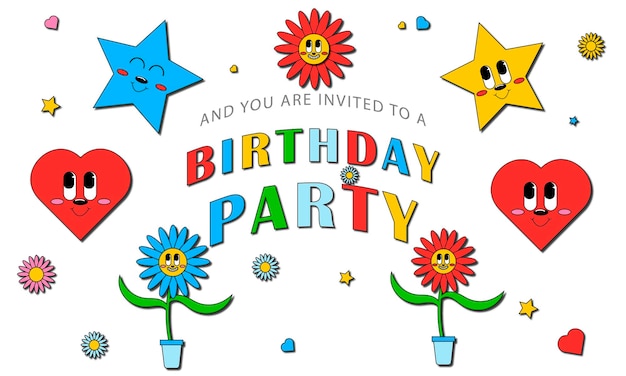 Birthday invitation cartoon characters