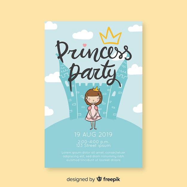 Vector birthday invitation princess in front of a castle