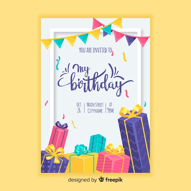 Birthday invitation template in flat style