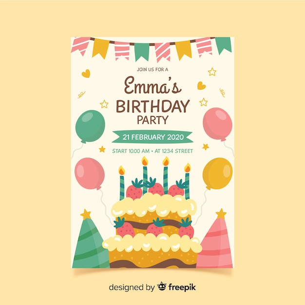 Stile disegnato a mano del modello dell'invito di compleanno