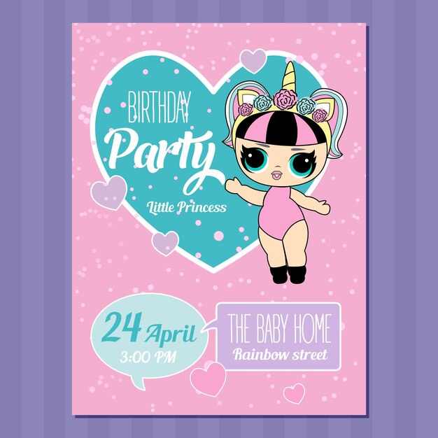 Birthday Invitation with cute Lol Dolls Element of design for invite card