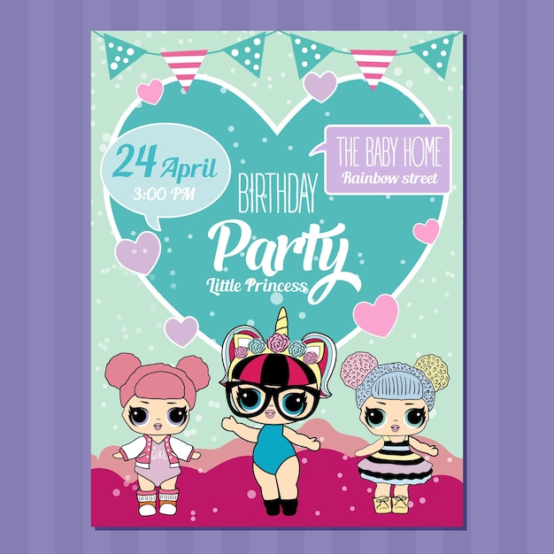 Birthday invitation with cute lol dolls element of design for invite card