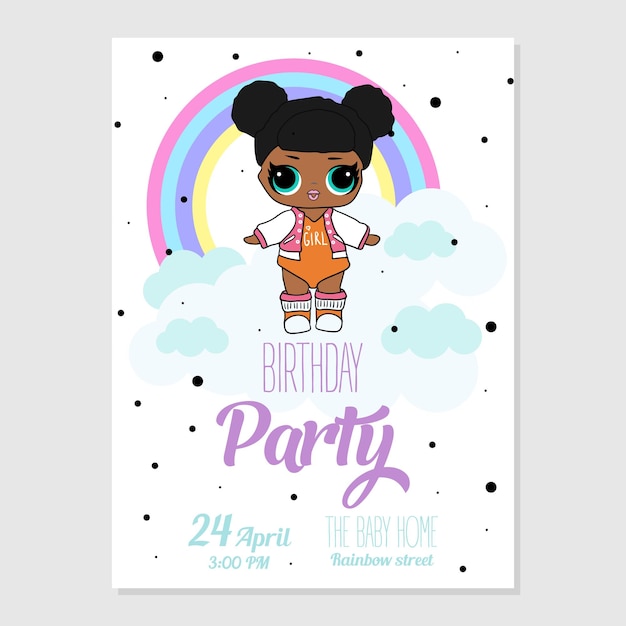 Vector birthday invitation with cute lol dolls element of design for invite card