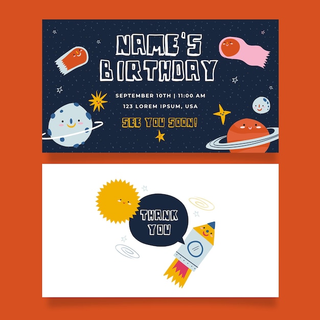 Birthday invitation with galaxy and planet style