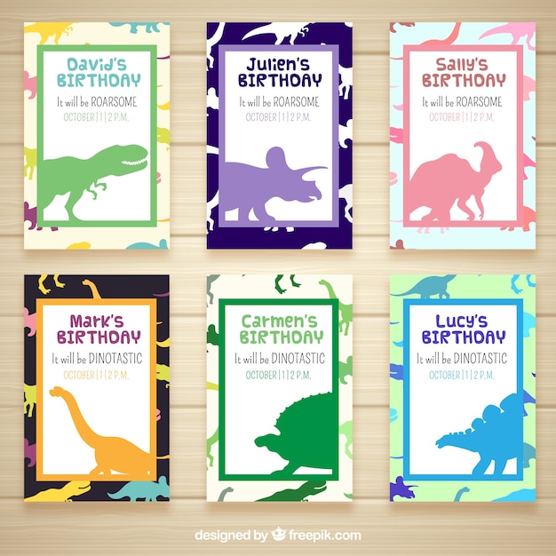 Vector birthday invitations with dinosaurs