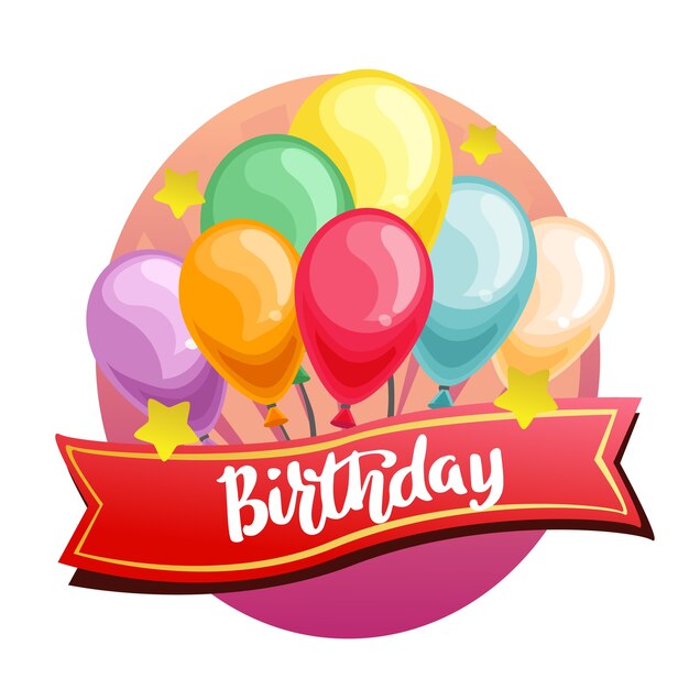 Vector birthday label template with colorful balloon