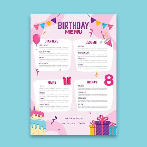 Vector birthday menu concept