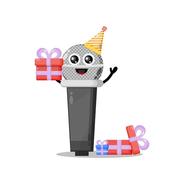 Birthday mic cute character mascot