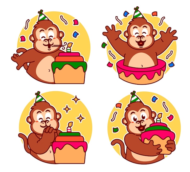 Birthday monkey cartoon sticker