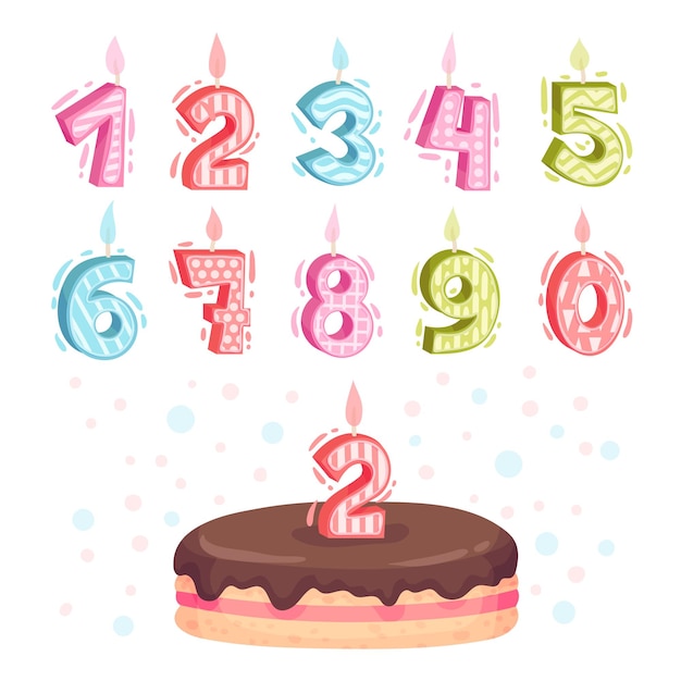 Vector birthday number candles as festive cake decoration element vector set