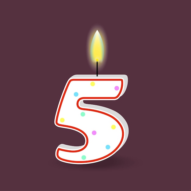 Birthday number five candle with fire 3D number 5 Vector illustration EPS 10