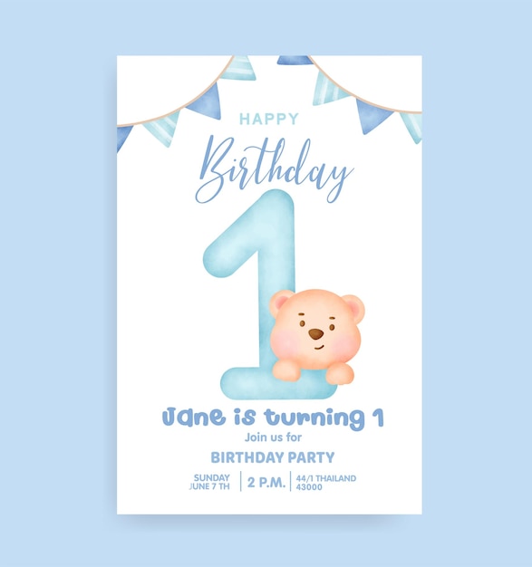 Birthday numbers with Cute teddy bear for birthday party invitation card .