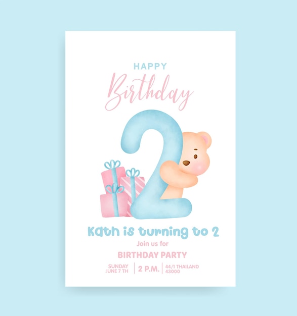 Birthday numbers with cute teddy bear for birthday party invitation card .