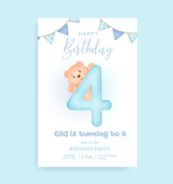 Birthday numbers with Cute teddy bear for birthday party invitation card .