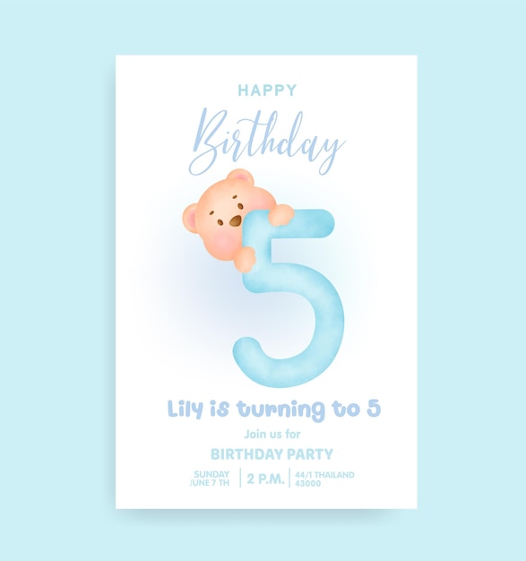 Birthday numbers with cute teddy bear for birthday party invitation card .