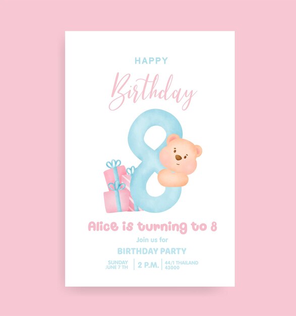 Birthday numbers with Cute teddy bear for birthday party invitation card .