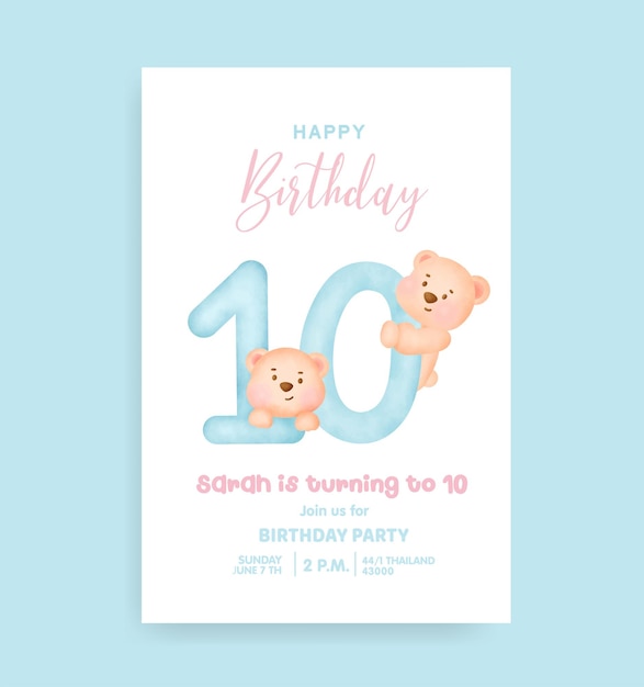 Birthday numbers with Cute teddy bear for birthday party invitation card .