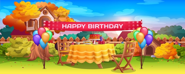 뒤뜰에 생일 외부 파티 장식