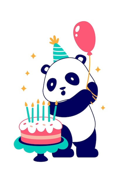 Vector birthday panda with cake