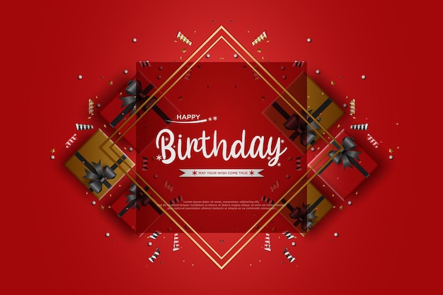 Vector birthday party background with 3d gift box illustration