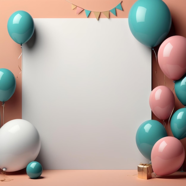 birthday party background with colorful balloons empty space for text 3D rendering birthday p