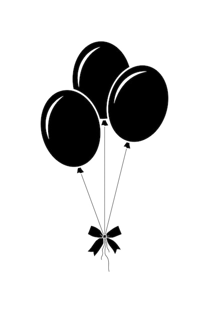 Vector birthday party balloons bunch of three oval shape balloons decorative element black vector illustration