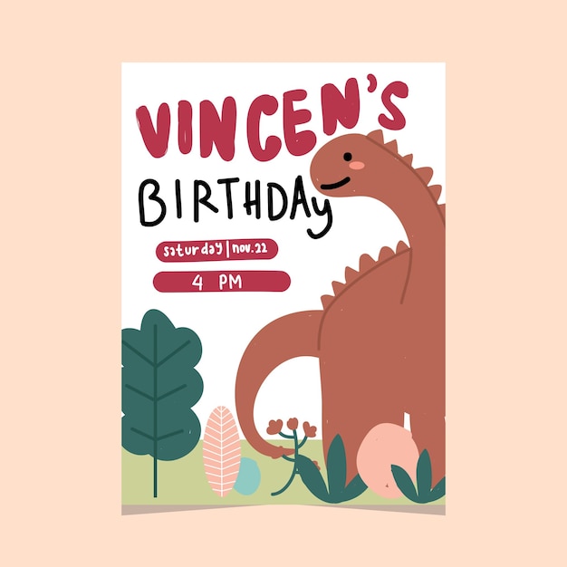 Birthday party card design with dino theme
