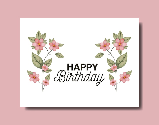 birthday party card with floral frame